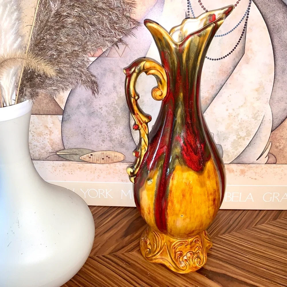 v i n t a g e :: Tall Midcentury Modern MCM Drip Vase Pottery Pitcher - Picture 2 of 15